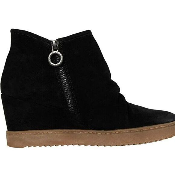 SOFFT AQUA Boots 11 SIRI Wedge Bootie Sneaker Ruching Suede Zip Waterproof NEW - Picture 2 of 16